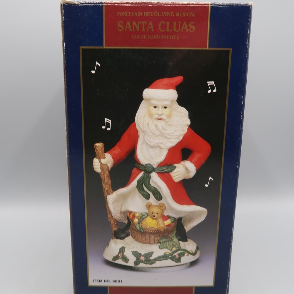 St. Nicholas Porcelain Revolving Music Box by Apex Vintage Christmas Holiday